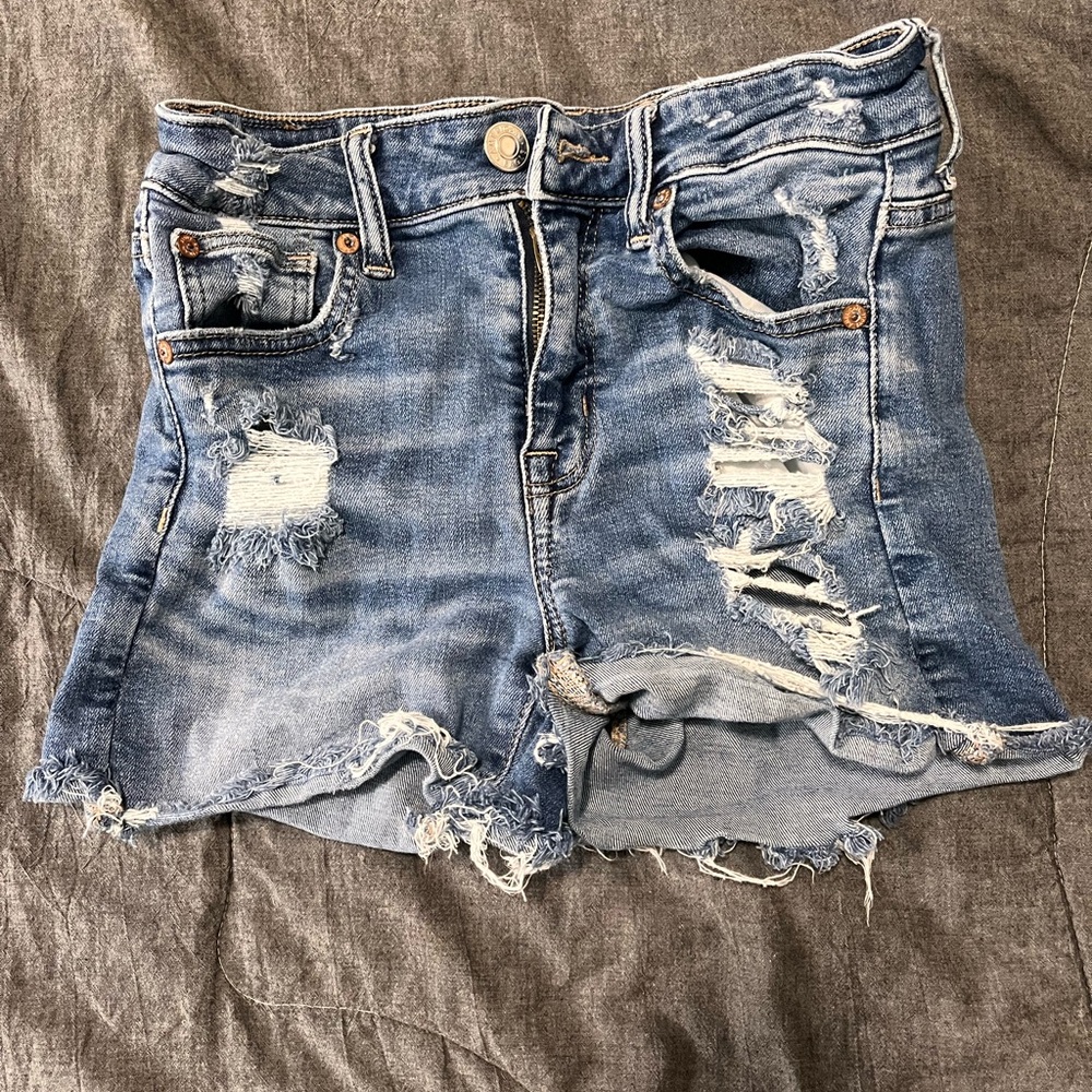 American Eagle Outfitters Blue Distressed Jean Shorts
